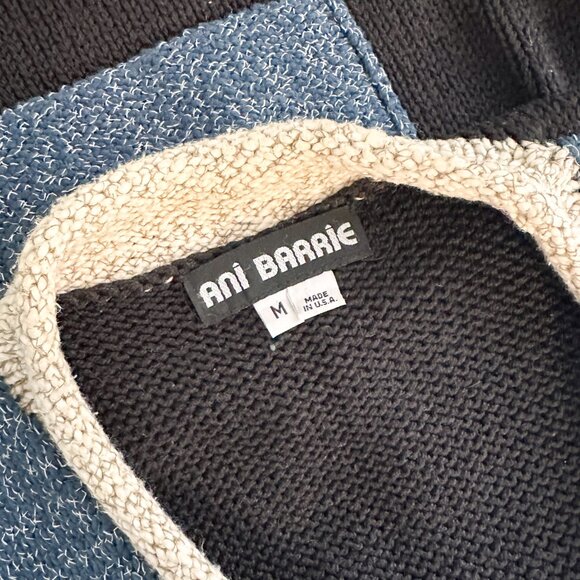 SOLD Vintage Ani Barrie Art Sweater Vest 100% Cotton Blue Black Pockets Knit - Picture 8 of 8